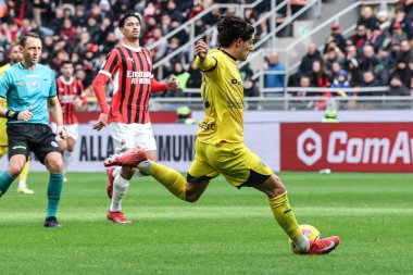 Milan, İtalya. 26 Ocak 2025. Giuseppe Meazza Stadyumu. İtalyan Serisi A Şampiyonası. Milan, Parma 'ya karşı 3-2. Matteo Cancellieri, Parma, skor 0-1..