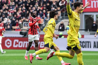 Milan, İtalya. 26 Ocak 2025. Giuseppe Meazza Stadyumu. İtalyan Serisi A Şampiyonası. Milan, Parma 'ya karşı 3-2. Matteo Cancellieri, Parma, skor 0-1..