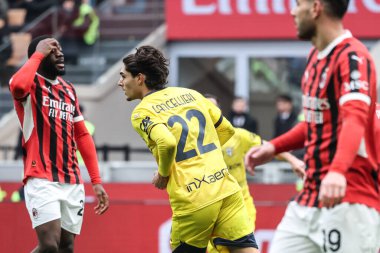 Milan, İtalya. 26 Ocak 2025. Giuseppe Meazza Stadyumu. İtalyan Serisi A Şampiyonası. Milan, Parma 'ya karşı 3-2. Matteo Cancellieri, Parma, skor 0-1..