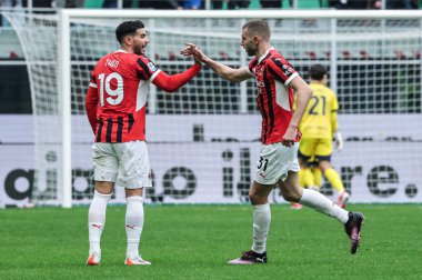 Milan, İtalya. 26 Ocak 2025. Giuseppe Meazza Stadyumu. İtalyan Serisi A Şampiyonası. Milan, Parma 'ya karşı 3-2. Strahinja Pavloviç, Milan, kutlama.