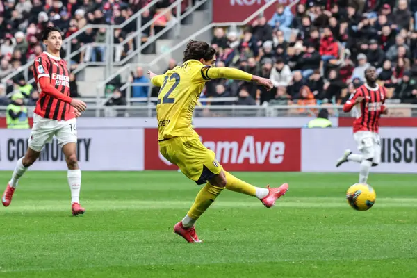 Milan, İtalya. 26 Ocak 2025. Giuseppe Meazza Stadyumu. İtalyan Serisi A Şampiyonası. Milan, Parma 'ya karşı 3-2. Matteo Cancellieri, Parma, skor 0-1..