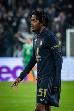 Torino, İtalya. 29 Ocak 2025. UEFA Şampiyonlar Ligi. Juventus Benfica 'ya karşı 0-2. Samuel Mbangula, Juventus.