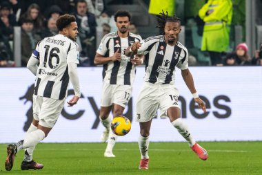 Torino, İtalya. 16 Şubat 2025. İtalyan Serisi A Futbol Şampiyonası. Juventus Inter 'e karşı. Khephren Thuram, Juventus.