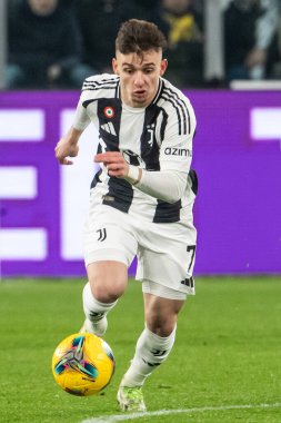 Torino, İtalya. 16 Şubat 2025. İtalyan Serisi A Futbol Şampiyonası. Juventus Inter 'e karşı. Francisco Conceicao, Juventus.