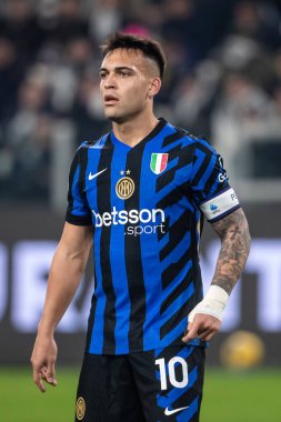 Torino, İtalya. 16 Şubat 2025. İtalyan Serisi A Futbol Şampiyonası. Juventus 'a karşı Inter 1-0. Lautaro Martinez, İnter.