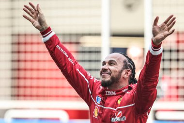 Şangay, Çin. 21-23 Mart 2025, Şangay Uluslararası Pist, F1 Dünya Şampiyonası 2025. Çin Grand Prix 'si. # 44 Lewis HAMILTON, GBR, Scuderia Ferrari HP, Ferrari SF-25, Sprint Yarışı galibi.