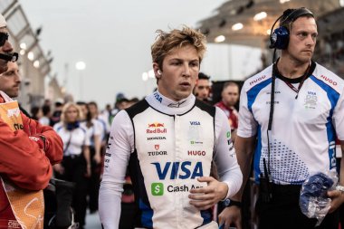 Sakhir, Bahreyn. 10-13 Nisan 2025. F1 Dünya Şampiyonası. Bahreyn Grand Prix. Liam LAWSON, Yarış Boğaları.
