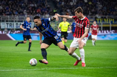 Milan, İtalya, 23 Nisan 2025. Meazza Stadyumu. İtalya Futbol Kupası 2024-25, yarı final. Inter v AC Milan 0-3. Lautaro Martinez, İnter.