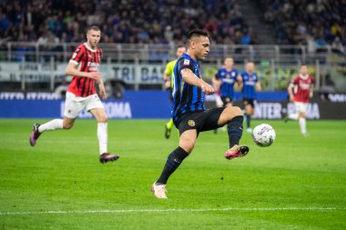 Milan, İtalya, 23 Nisan 2025. Meazza Stadyumu. İtalya Futbol Kupası 2024-25, yarı final. Inter v AC Milan 0-3. Lautaro Martinez, İnter.