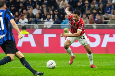 Milan, İtalya, 23 Nisan 2025. Meazza Stadyumu. İtalya Futbol Kupası 2024-25, yarı final. Inter v AC Milan 0-3. Tijjani Reijnders, Milan.