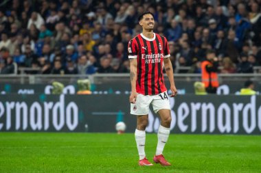 Milan, İtalya, 23 Nisan 2025. Meazza Stadyumu. İtalya Futbol Kupası 2024-25, yarı final. Inter v AC Milan 0-3. Tijjani Reijnders, Milan.