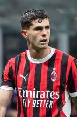 Milan, İtalya, 23 Nisan 2025. Meazza Stadyumu. İtalya Futbol Kupası 2024-25, yarı final. Inter v AC Milan 0-3. Christian Pulisiç, Milan.
