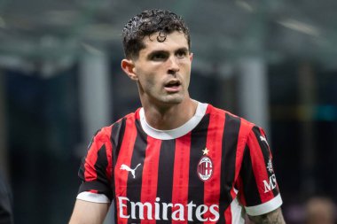 Milan, İtalya, 23 Nisan 2025. Meazza Stadyumu. İtalya Futbol Kupası 2024-25, yarı final. Inter v AC Milan 0-3. Christian Pulisiç, Milan.