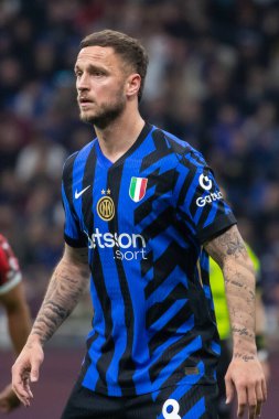 Milan, İtalya, 23 Nisan 2025. Meazza Stadyumu. İtalya Futbol Kupası 2024-25, yarı final. Inter v AC Milan 0-3. Marko Arnautoviç, Inter.