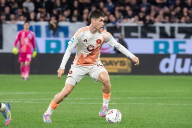 Bergamo, İtalya, 12 Mayıs 2025. Gewiss Stadyumu. İtalyan Serisi A Futbol Şampiyonası. Atalanta Roma 'ya karşı 2-1. Matias Soule, Romanlar.
