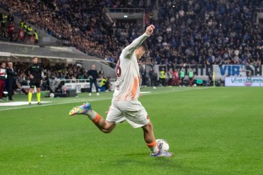 Bergamo, İtalya, 12 Mayıs 2025. Gewiss Stadyumu. İtalyan Serisi A Futbol Şampiyonası. Atalanta Roma 'ya karşı 2-1. Matias Soule, Romanlar.