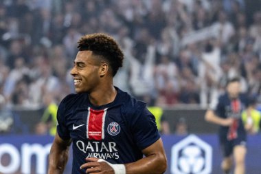 Münih, Almanya. 31 Mayıs 2025. UEFA Şampiyonlar Ligi. Son sözüm Paris Saint-Germain V. Inter Milan 5-0. Desire Doue, PSG, kutlama golü.