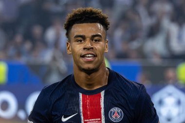 Münih, Almanya. 31 Mayıs 2025. UEFA Şampiyonlar Ligi. Son sözüm Paris Saint-Germain V. Inter Milan 5-0. Desire Doue, PSG, kutlama golü.