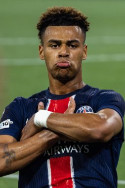 Münih, Almanya. 31 Mayıs 2025. UEFA Şampiyonlar Ligi. Son sözüm Paris Saint-Germain V. Inter Milan 5-0. Desire Doue, PSG, kutlama golü.