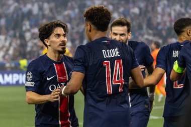 Münih, Almanya. 31 Mayıs 2025. UEFA Şampiyonlar Ligi. Son sözüm Paris Saint-Germain V. Inter Milan 5-0. Desire Doue, PSG, kutlama golü.