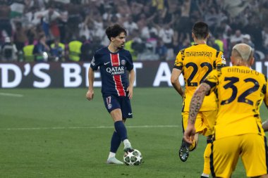 Münih, Almanya. 31 Mayıs 2025. UEFA Şampiyonlar Ligi. Son sözüm Paris Saint-Germain V. Inter Milan 5-0. Vitinha, PSG.