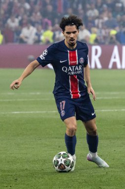 Münih, Almanya. 31 Mayıs 2025. UEFA Şampiyonlar Ligi. Son sözüm Paris Saint-Germain V. Inter Milan 5-0. Vitinha, PSG.