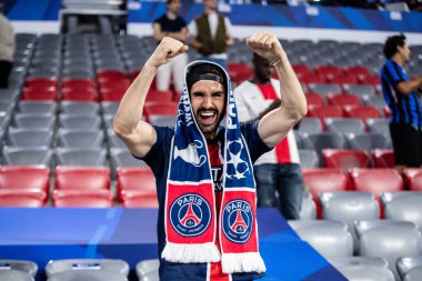 Münih, Almanya. 31 Mayıs 2025. UEFA Şampiyonlar Ligi. Son sözüm Paris Saint-Germain V. Inter Milan 5-0. Maçtan sonra destekleyici PSG.