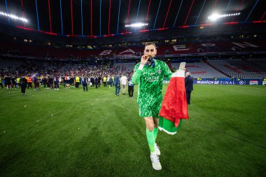 Münih, Almanya. 31 Mayıs 2025. UEFA Şampiyonlar Ligi. Son sözüm Paris Saint-Germain V. Inter Milan 5-0. Luigi Donnarumma, kaleci PSG, kutluyor..