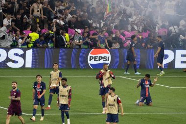 Münih, Almanya. 31 Mayıs 2025. UEFA Şampiyonlar Ligi. Son sözüm Paris Saint-Germain V. Inter Milan 5-0. Senny Mayulu, PSG, golü kutluyor.