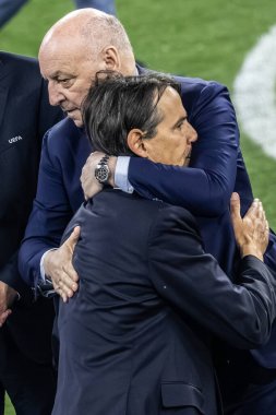 Münih, Almanya. 31 Mayıs 2025. UEFA Şampiyonlar Ligi. Son sözüm Paris Saint-Germain V. Inter Milan 5-0. Giuseppe Marotta, Başkan Inter ve Simone Inzaghi, Koç Inter..