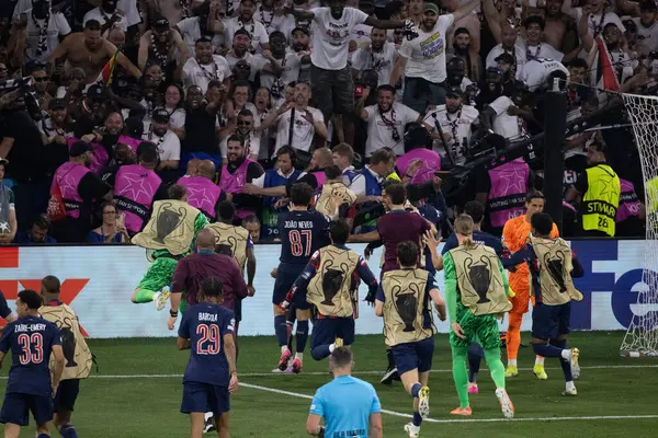 Münih, Almanya. 31 Mayıs 2025. UEFA Şampiyonlar Ligi. Son sözüm Paris Saint-Germain V. Inter Milan 5-0. Senny Mayulu, PSG, golü kutluyor.