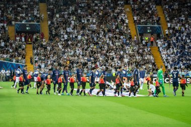 Udine, İtalya. 13 Ağustos 2025. UEFA Süper Kupası 2025. Paris Saint-Germain Tottenham Hotspur 'a karşı 4-3. Maçın başında takım.