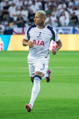Udine, İtalya. 13 Ağustos 2025. UEFA Süper Kupası 2025. Paris Saint-Germain Tottenham Hotspur 'a karşı 4-3. Richarlison, Tottenham.