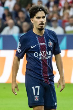 Udine, İtalya. 13 Ağustos 2025. UEFA Süper Kupası 2025. Paris Saint-Germain Tottenham Hotspur 'a karşı 4-3. Vitinha, PSG.