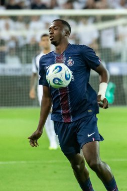 Udine, İtalya. 13 Ağustos 2025. UEFA Süper Kupası 2025. Paris Saint-Germain Tottenham Hotspur 'a karşı 4-3. William Pacho, PSG.