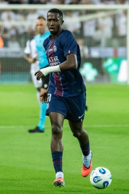 Udine, İtalya. 13 Ağustos 2025. UEFA Süper Kupası 2025. Paris Saint-Germain Tottenham Hotspur 'a karşı 4-3. William Pacho, PSG.