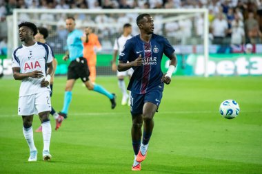 Udine, İtalya. 13 Ağustos 2025. UEFA Süper Kupası 2025. Paris Saint-Germain Tottenham Hotspur 'a karşı 4-3. William Pacho, PSG.