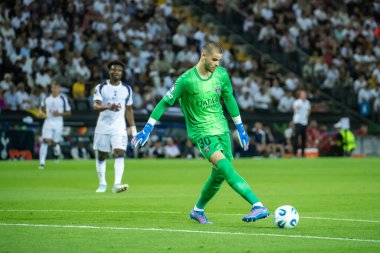 Udine, İtalya. 13 Ağustos 2025. UEFA Süper Kupası 2025. Paris Saint-Germain Tottenham Hotspur 'a karşı 4-3. Lucas Chevalier, gooalkeeper PSG.