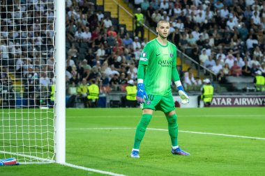 Udine, İtalya. 13 Ağustos 2025. UEFA Süper Kupası 2025. Paris Saint-Germain Tottenham Hotspur 'a karşı 4-3. Lucas Chevalier, gooalkeeper PSG.