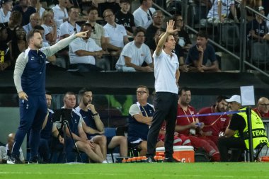 Udine, İtalya. 13 Ağustos 2025. UEFA Süper Kupası 2025. Paris Saint-Germain Tottenham Hotspur 'a karşı 4-3. Thomas Frank, koç Tottenham..