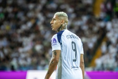 Udine, İtalya. 13 Ağustos 2025. UEFA Süper Kupası 2025. Paris Saint-Germain Tottenham Hotspur 'a karşı 4-3. Richarlison, Tottenham.