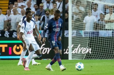 Udine, İtalya. 13 Ağustos 2025. UEFA Süper Kupası 2025. Paris Saint-Germain Tottenham Hotspur 'a karşı 4-3. Ousmane Dembele, PSG.