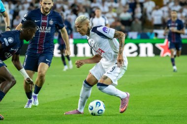 Udine, İtalya. 13 Ağustos 2025. UEFA Süper Kupası 2025. Paris Saint-Germain Tottenham Hotspur 'a karşı 4-3. Richarlison, Tottenham.