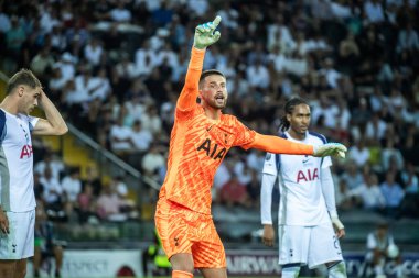 Udine, İtalya. 13 Ağustos 2025. UEFA Süper Kupası 2025. Paris Saint-Germain Tottenham Hotspur 'a karşı 4-3. Guglielmo Vicario, kaleci Tottenham.