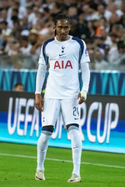 Udine, İtalya. 13 Ağustos 2025. UEFA Süper Kupası 2025. Paris Saint-Germain Tottenham Hotspur 'a karşı 4-3. Djed Spence, Tottenham.