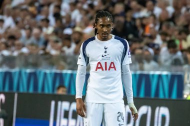Udine, İtalya. 13 Ağustos 2025. UEFA Süper Kupası 2025. Paris Saint-Germain Tottenham Hotspur 'a karşı 4-3. Djed Spence, Tottenham.