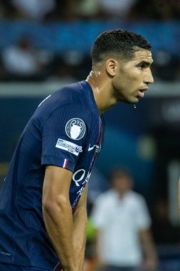 Udine, İtalya. 13 Ağustos 2025. UEFA Süper Kupası 2025. Paris Saint-Germain Tottenham Hotspur 'a karşı 4-3. Achraf Hakimi, PSG.