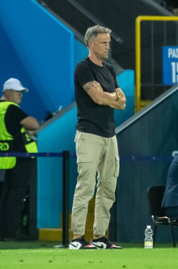 Udine, İtalya. 13 Ağustos 2025. UEFA Süper Kupası 2025. Paris Saint-Germain Tottenham Hotspur 'a karşı 4-3. Luis Enrique, antrenör PSG.