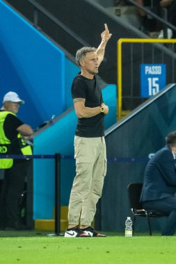 Udine, İtalya. 13 Ağustos 2025. UEFA Süper Kupası 2025. Paris Saint-Germain Tottenham Hotspur 'a karşı 4-3. Luis Enrique, antrenör PSG.