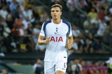 Udine, İtalya. 13 Ağustos 2025. UEFA Süper Kupası 2025. Paris Saint-Germain Tottenham Hotspur 'a karşı 4-3. Joao Palhinha, Tottenham.